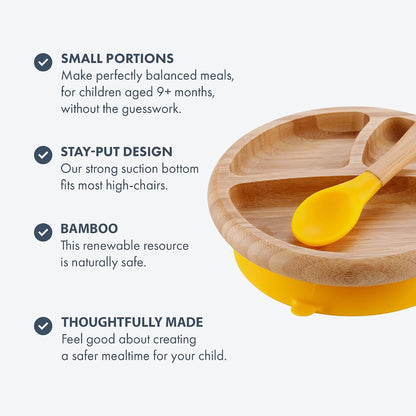 Avanchy Baby Feeding Set, Bamboo Suction Plate, Bowl & 2 Spoons, Blue