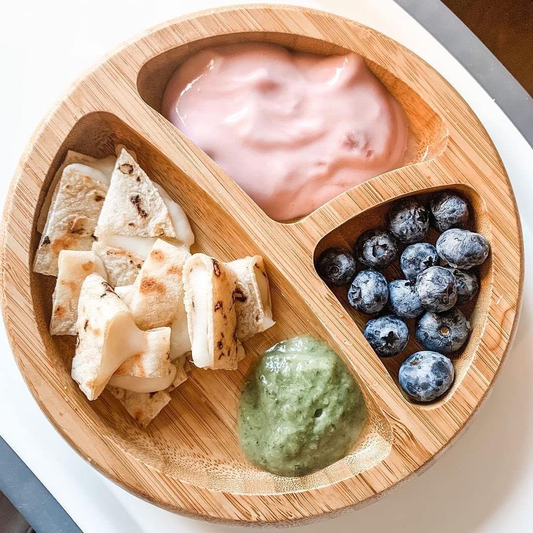 Avanchy Baby Feeding Set, Bamboo Suction Plate, Bowl & 2 Spoons, Blue