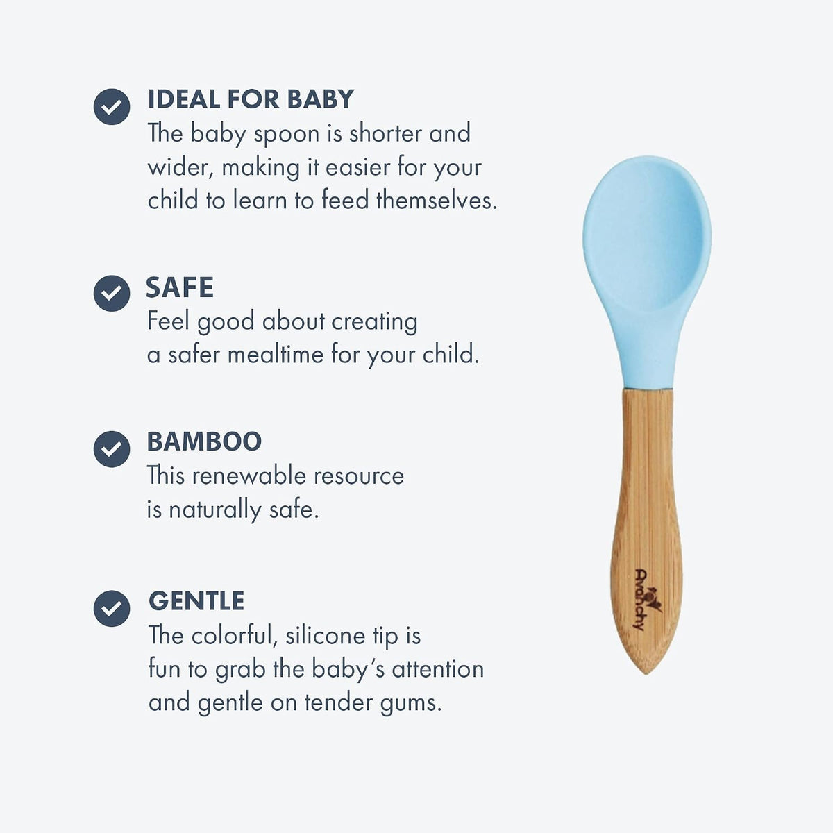 Avanchy Baby Feeding Set, Bamboo Suction Plate, Bowl & 2 Spoons, Blue