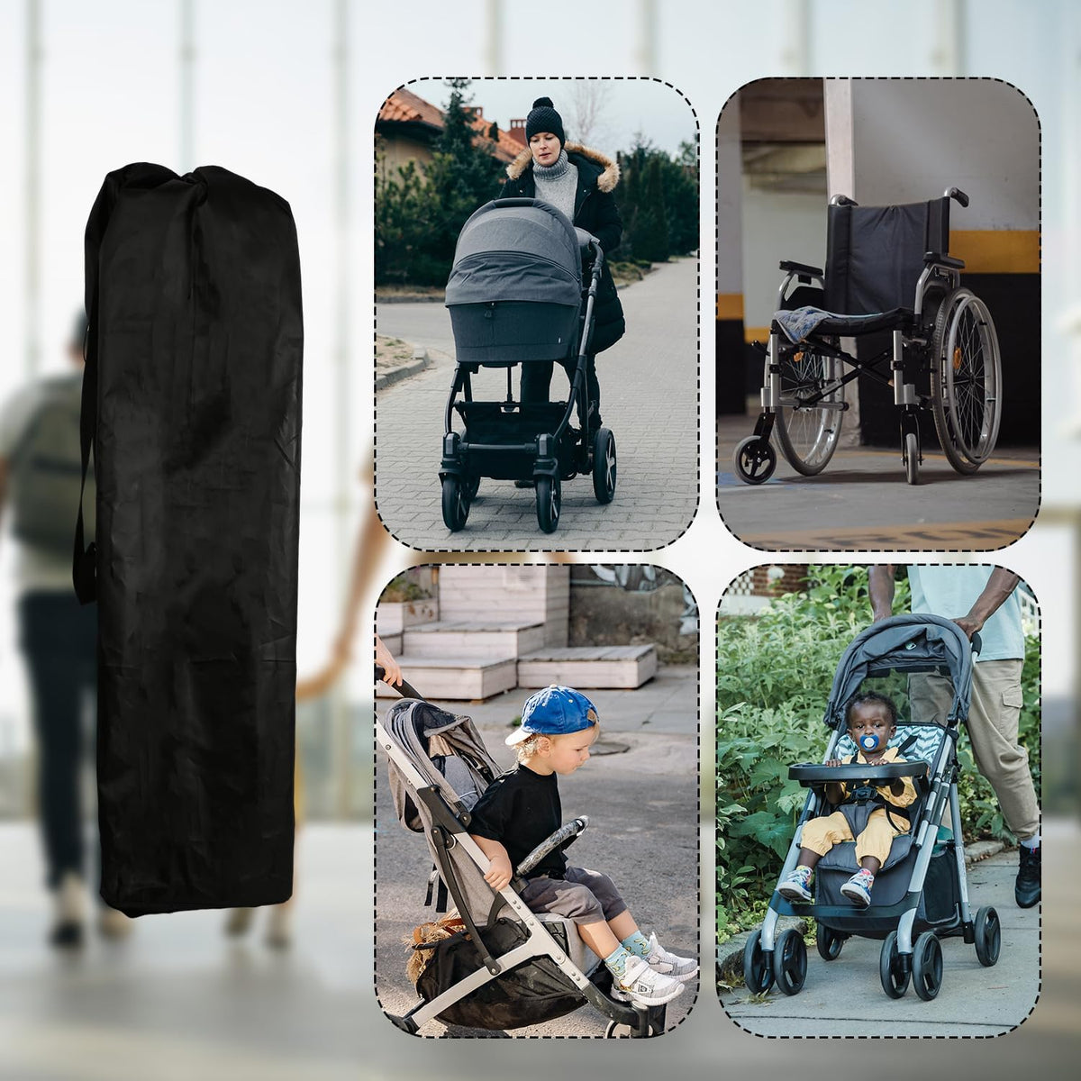 Stroller Bag, Waterproof Stroller Bag Portable Stroller Gate Check Bag with Handle Stroller Cover for Airplane Travel Large Single Stroller Storage