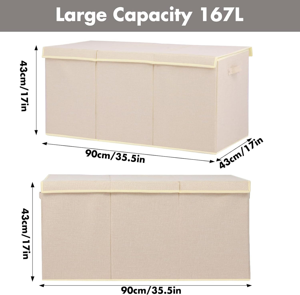 122L Large Toy Box Chest Storage with Lid, Collapsible Kid Toy Storage