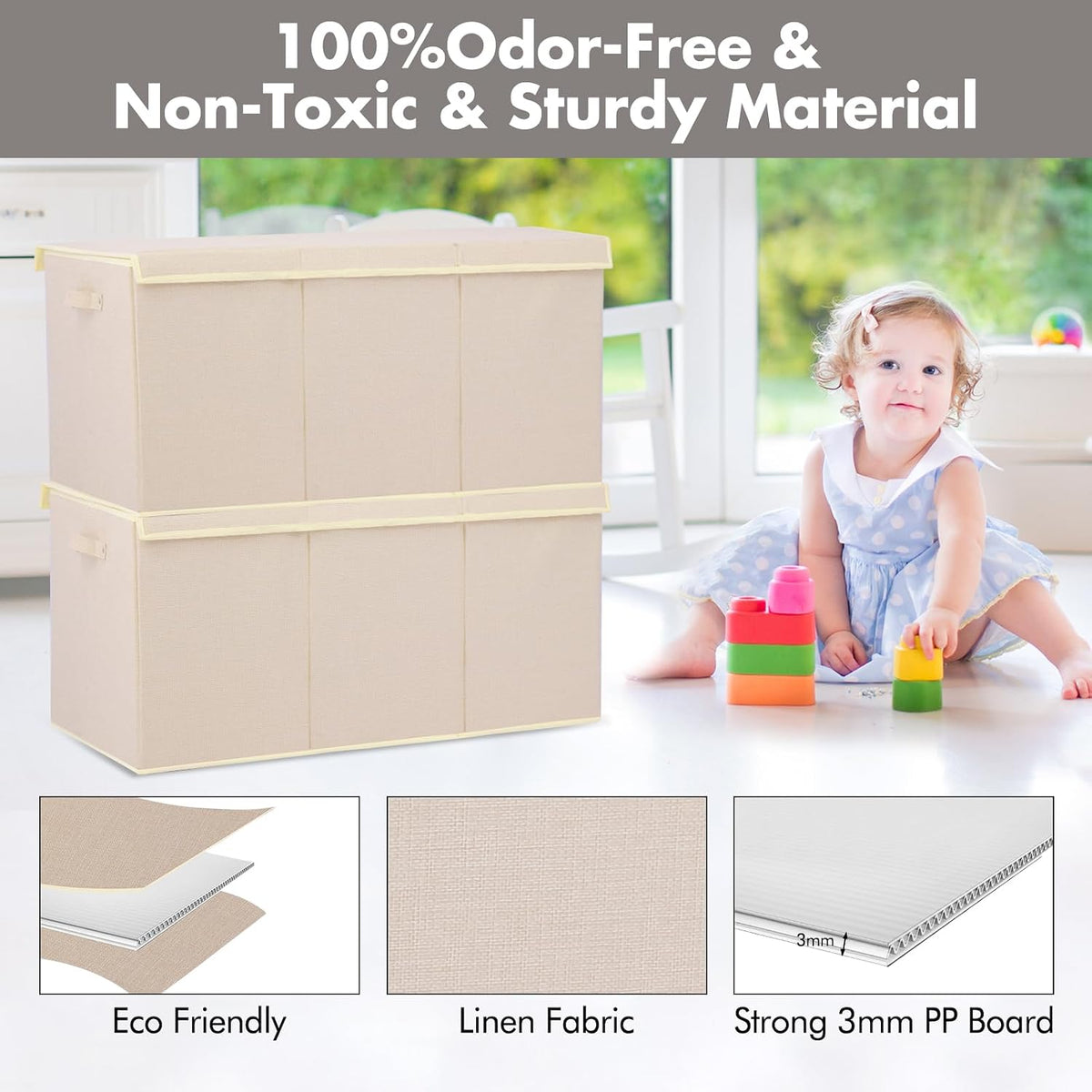 122L Large Toy Box Chest Storage with Lid, Collapsible Kid Toy Storage