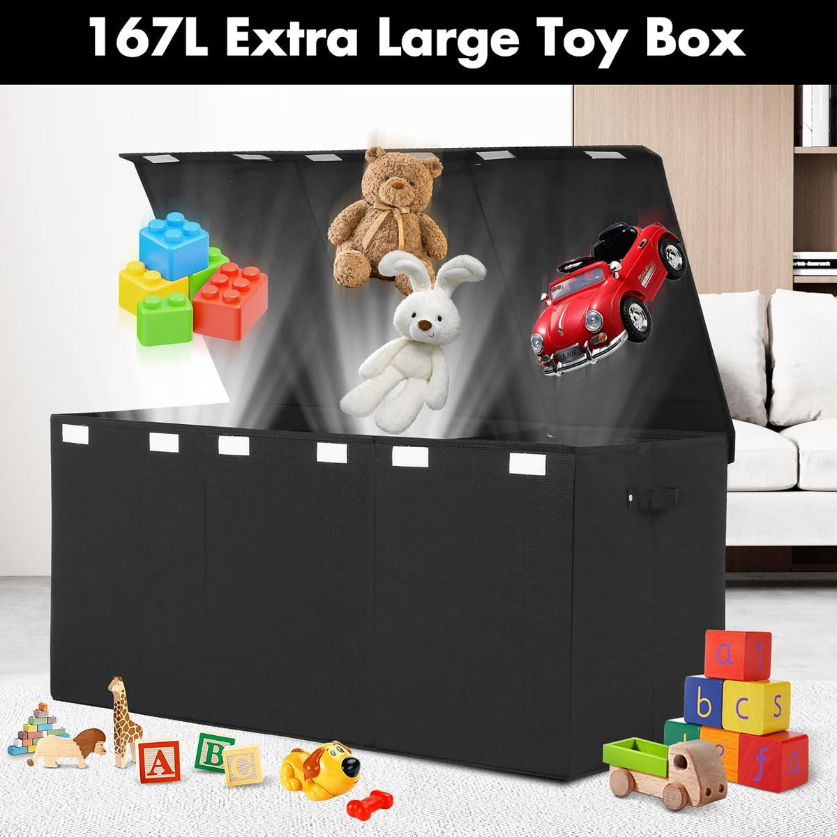 122L Large Toy Box Chest Storage with Lid, Collapsible Kid Toy Storage