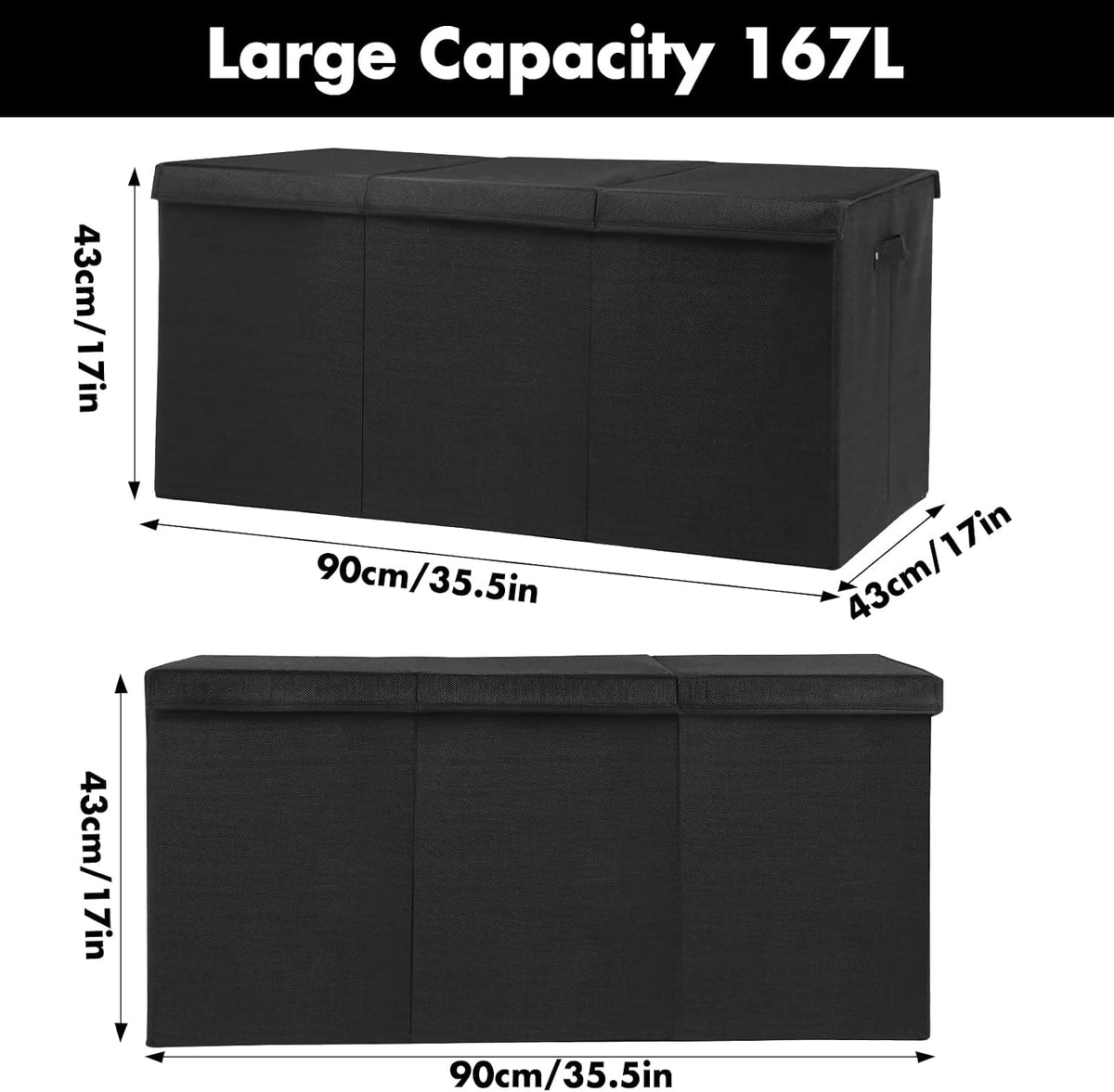 122L Large Toy Box Chest Storage with Lid, Collapsible Kid Toy Storage