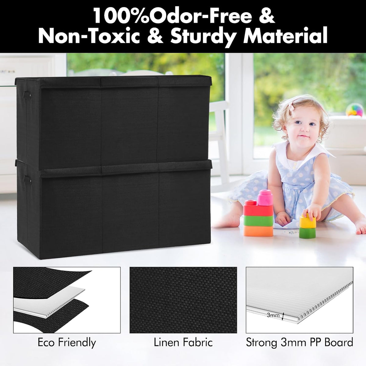 122L Large Toy Box Chest Storage with Lid, Collapsible Kid Toy Storage