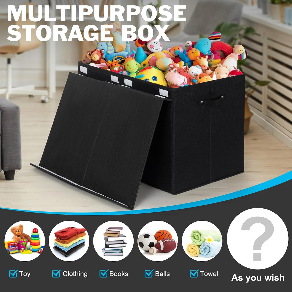 122L Large Toy Box Chest Storage with Lid, Collapsible Kid Toy Storage