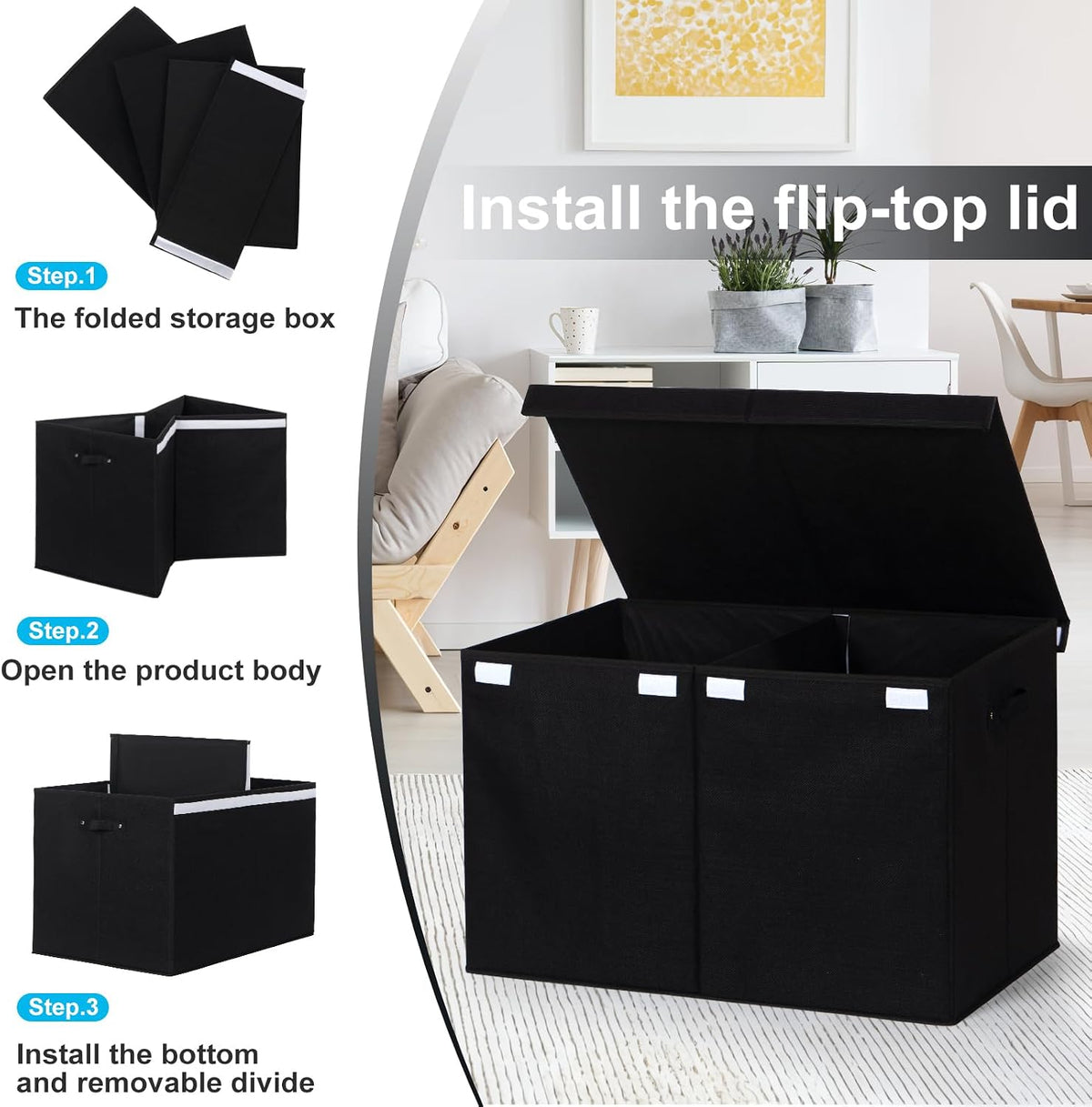 122L Large Toy Box Chest Storage with Lid, Collapsible Kid Toy Storage
