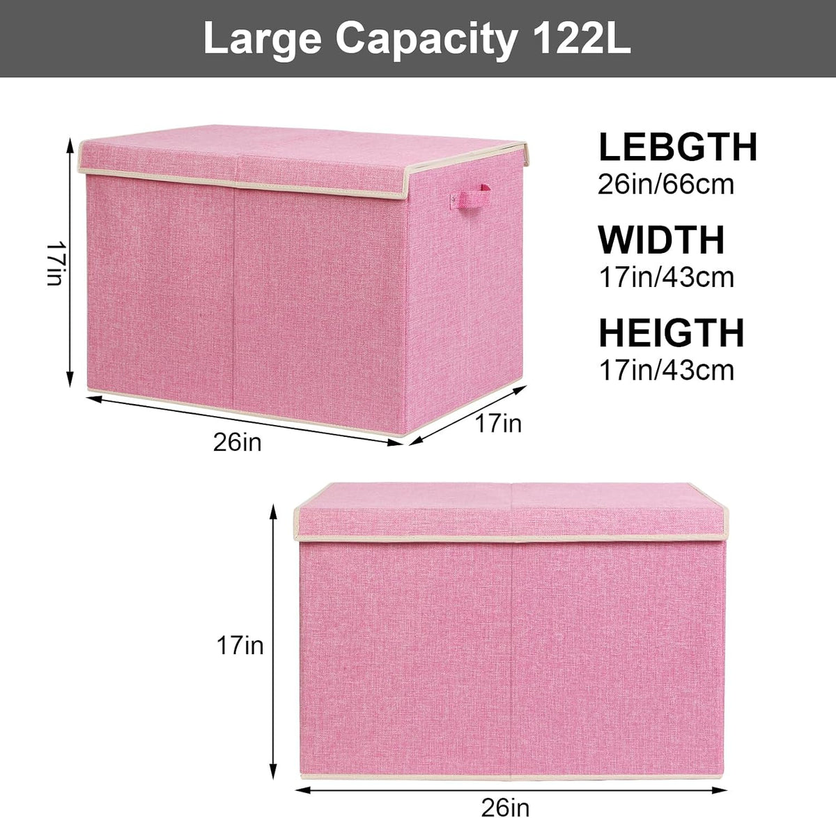 122L Large Toy Box Chest Storage with Lid, Collapsible Kid Toy Storage