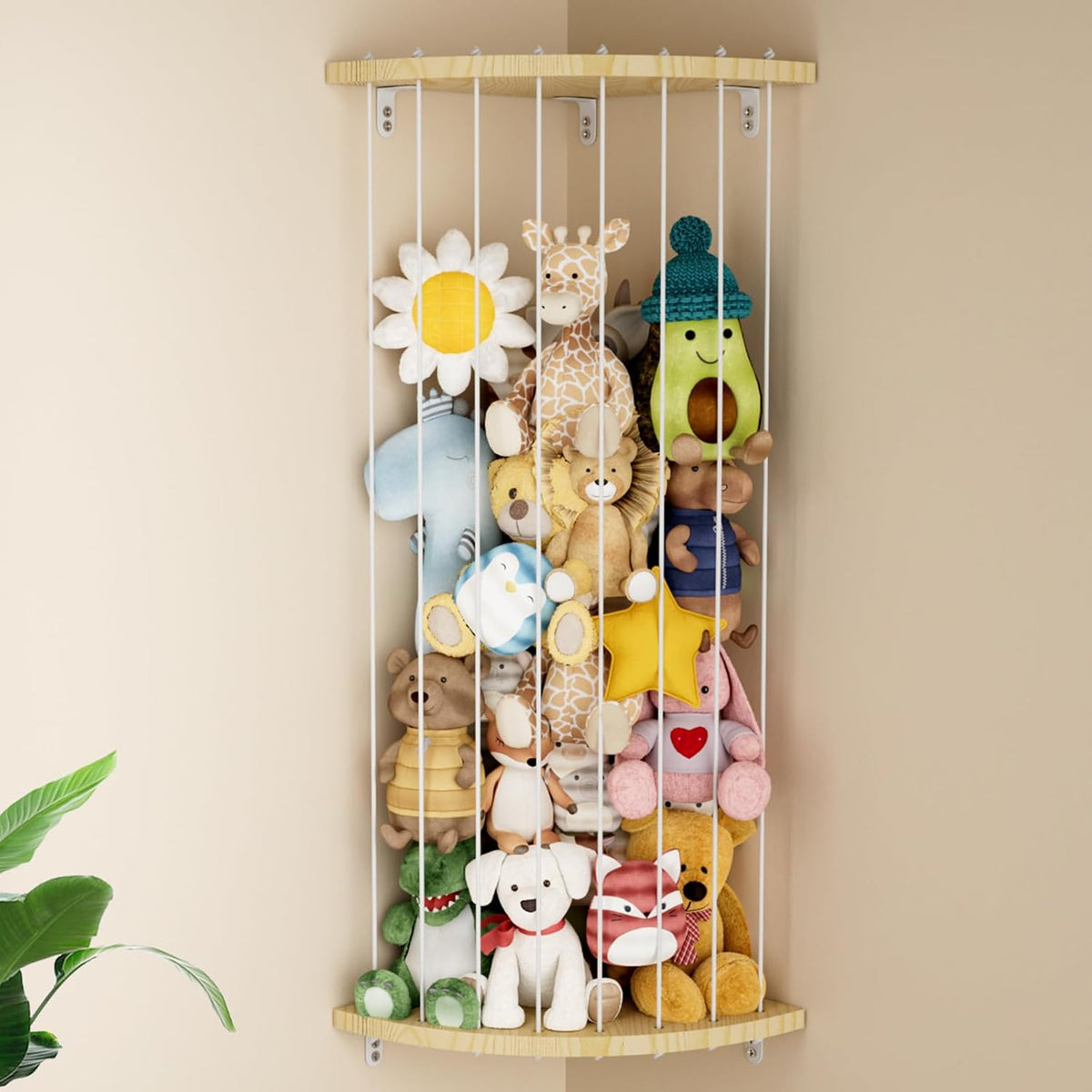 Corner Stuffed Animal Storage, 60-80 Inch,Wooden Stuffed Animal Organizer