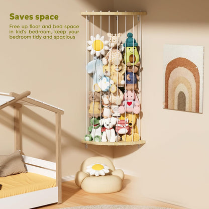 Corner Stuffed Animal Storage, 60-80 Inch,Wooden Stuffed Animal Organizer