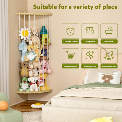 Corner Stuffed Animal Storage, 60-80 Inch,Wooden Stuffed Animal Organizer