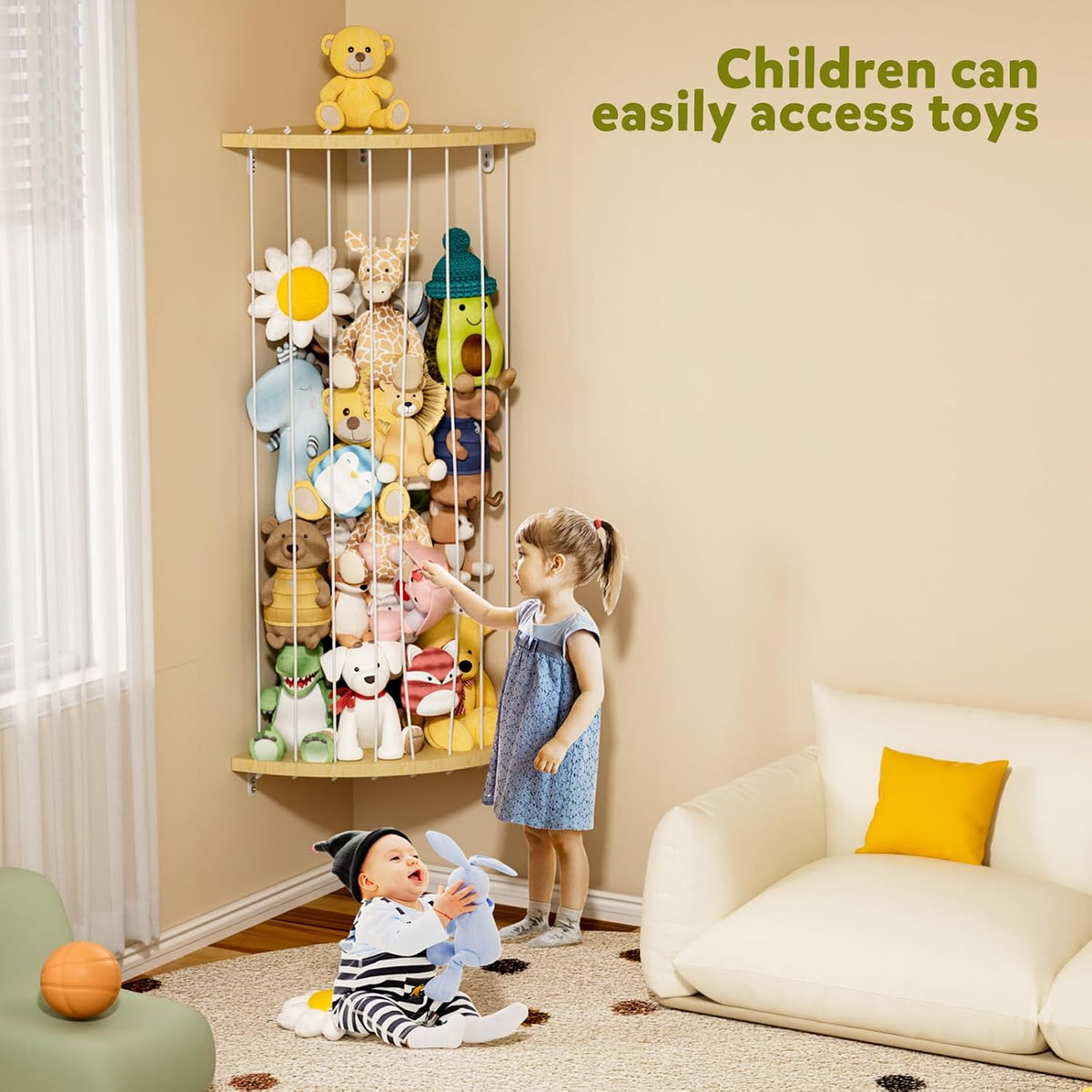Corner Stuffed Animal Storage, 60-80 Inch,Wooden Stuffed Animal Organizer