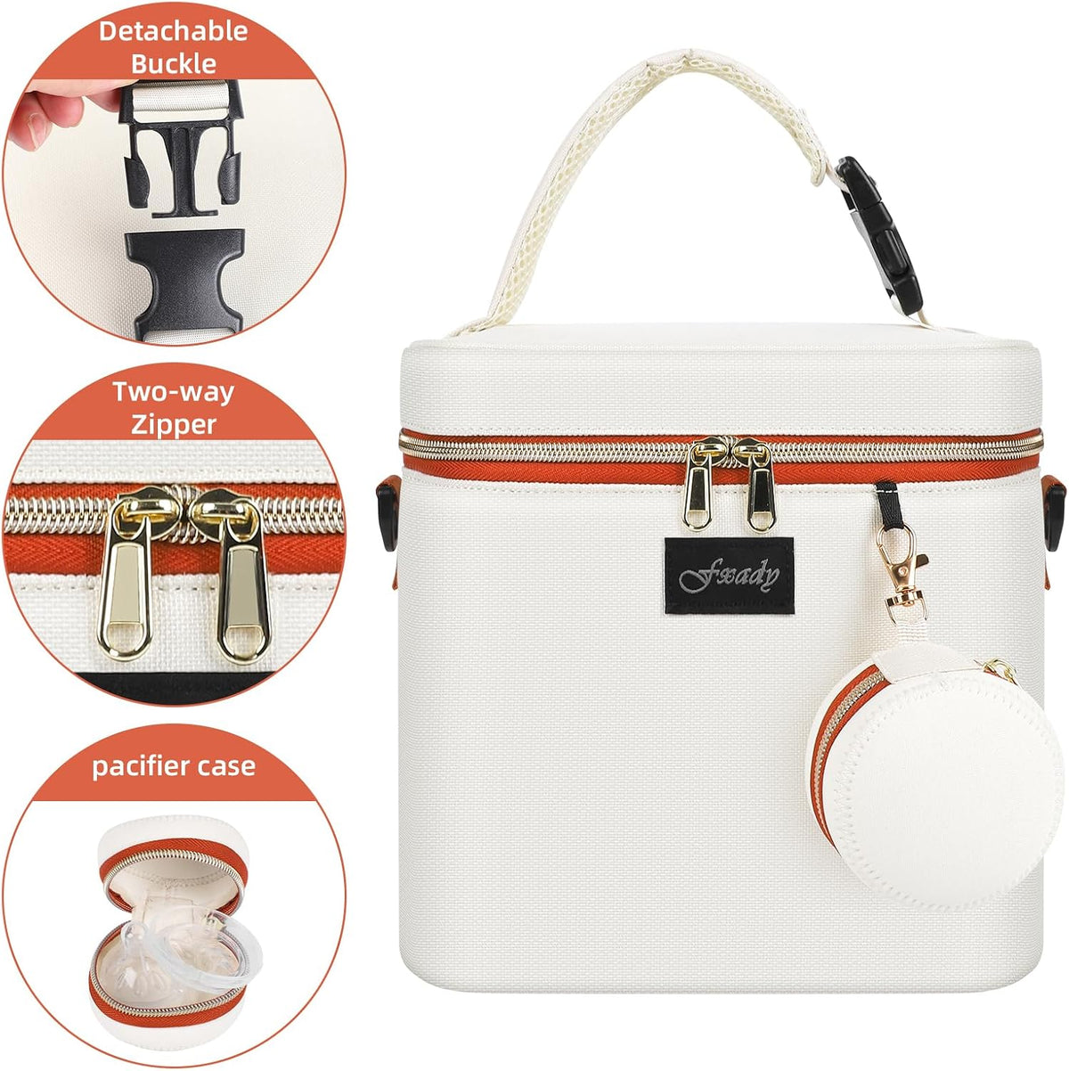 Breastmilk Cooler Bag with Ice Pack, Insulated Baby Bottle Tote Bag for 6 Bottles Up to 9 oz, Clip-On Pouch for Baby Essentials, Leakproof, Waterproof, Shoulder Strap for Nursing Moms