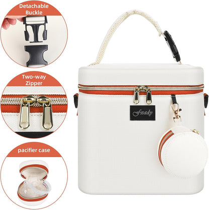 Breastmilk Cooler Bag with Ice Pack, Insulated Baby Bottle Tote Bag for 6 Bottles Up to 9 oz, Clip-On Pouch for Baby Essentials, Leakproof, Waterproof, Shoulder Strap for Nursing Moms