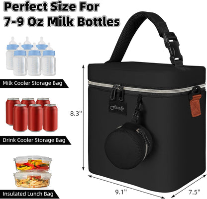 Breastmilk Cooler Bag with Ice Pack, Insulated Baby Bottle Tote Bag for 6 Bottles Up to 9 oz, Clip-On Pouch for Baby Essentials, Leakproof, Waterproof, Shoulder Strap for Nursing Moms