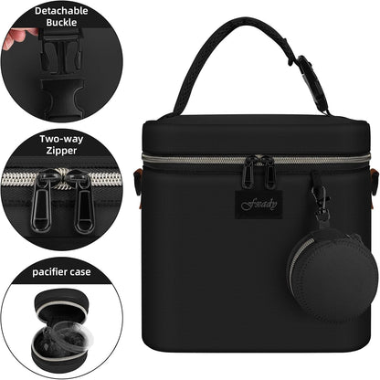 Breastmilk Cooler Bag with Ice Pack, Insulated Baby Bottle Tote Bag for 6 Bottles Up to 9 oz, Clip-On Pouch for Baby Essentials, Leakproof, Waterproof, Shoulder Strap for Nursing Moms