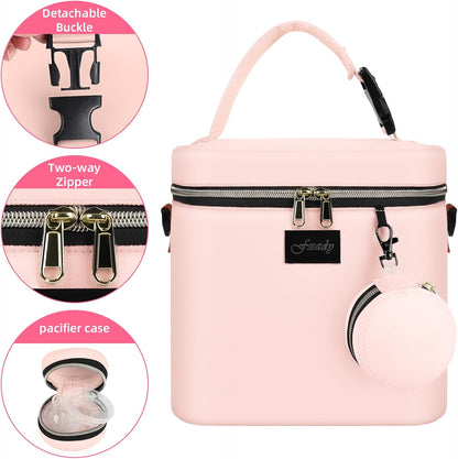 Breastmilk Cooler Bag with Ice Pack, Insulated Baby Bottle Tote Bag for 6 Bottles Up to 9 oz, Clip-On Pouch for Baby Essentials, Leakproof, Waterproof, Shoulder Strap for Nursing Moms