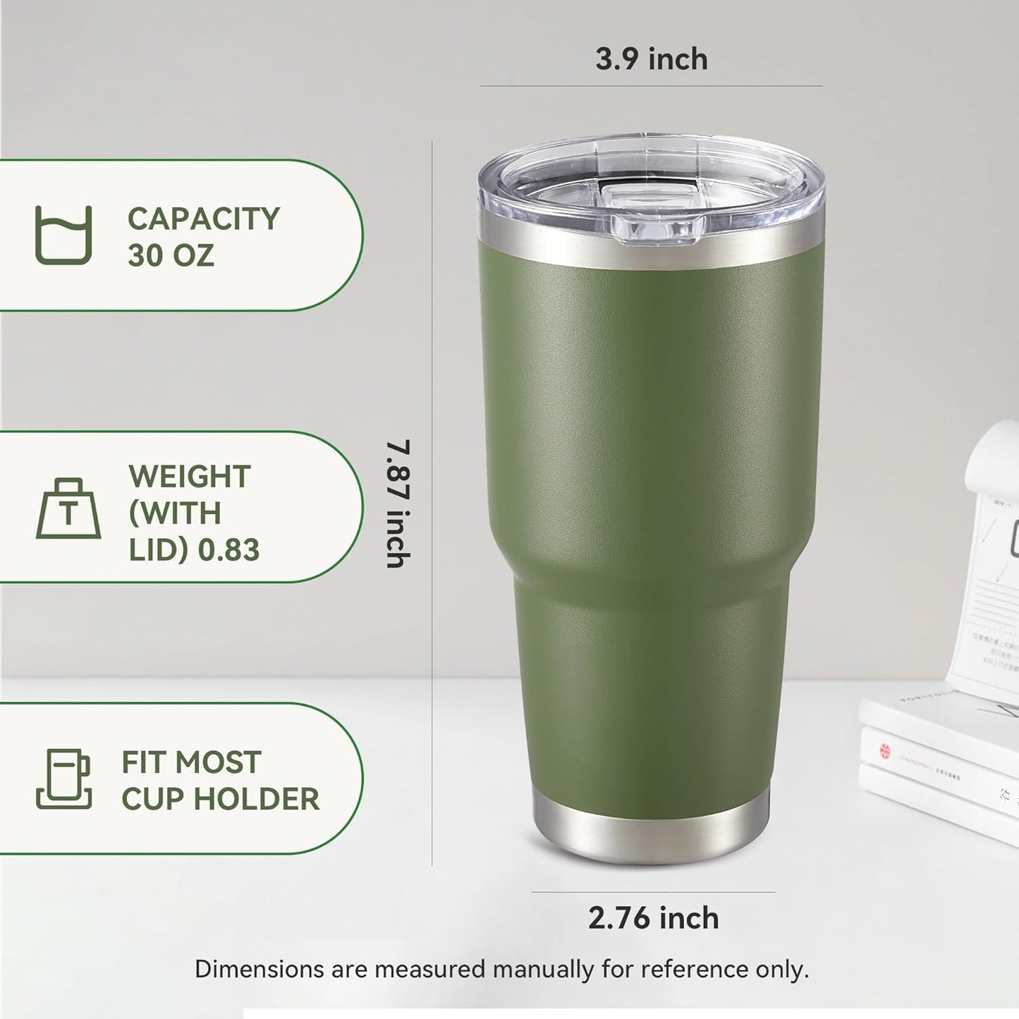 30 oz Tumbler with Lid Stainless Steel Tumblers, 1 Pack | Vacuum Insulated Cup, Leak Proof Lid, Powder Coated Travel Mug, Double Wall, Keep Cold Drinks for 12 Hours, Stainless