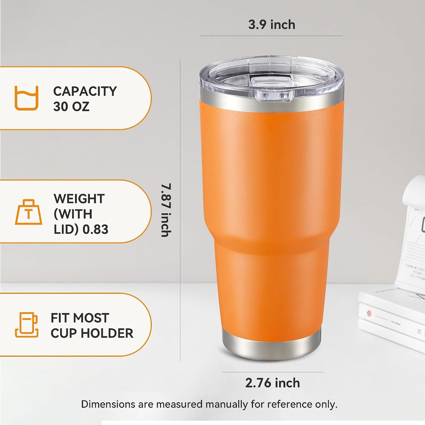 30 oz Tumbler with Lid Stainless Steel Tumblers, 1 Pack | Vacuum Insulated Cup, Leak Proof Lid, Powder Coated Travel Mug, Double Wall, Keep Cold Drinks for 12 Hours, Stainless