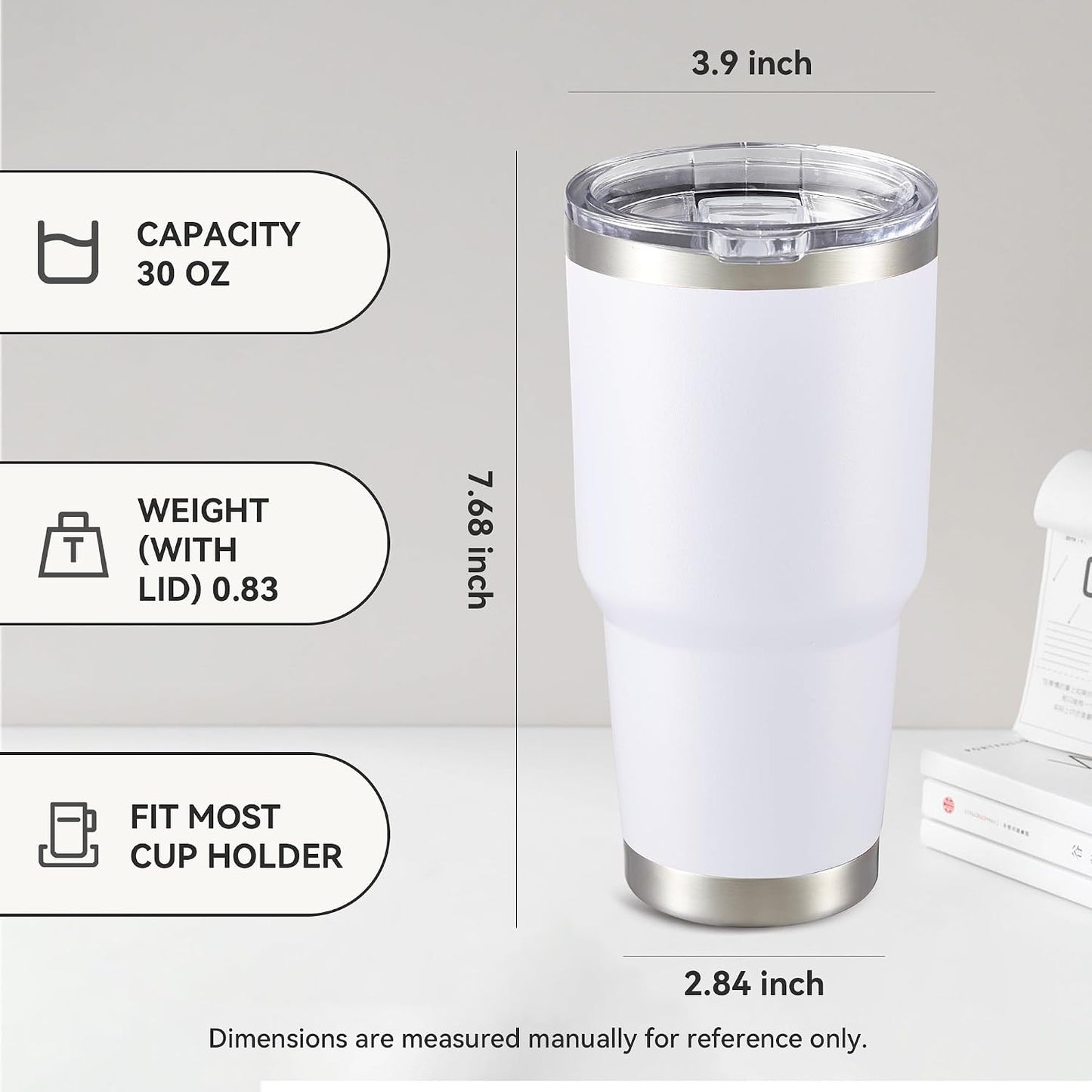 30 oz Tumbler with Lid Stainless Steel Tumblers, 1 Pack | Vacuum Insulated Cup, Leak Proof Lid, Powder Coated Travel Mug, Double Wall, Keep Cold Drinks for 12 Hours, Stainless