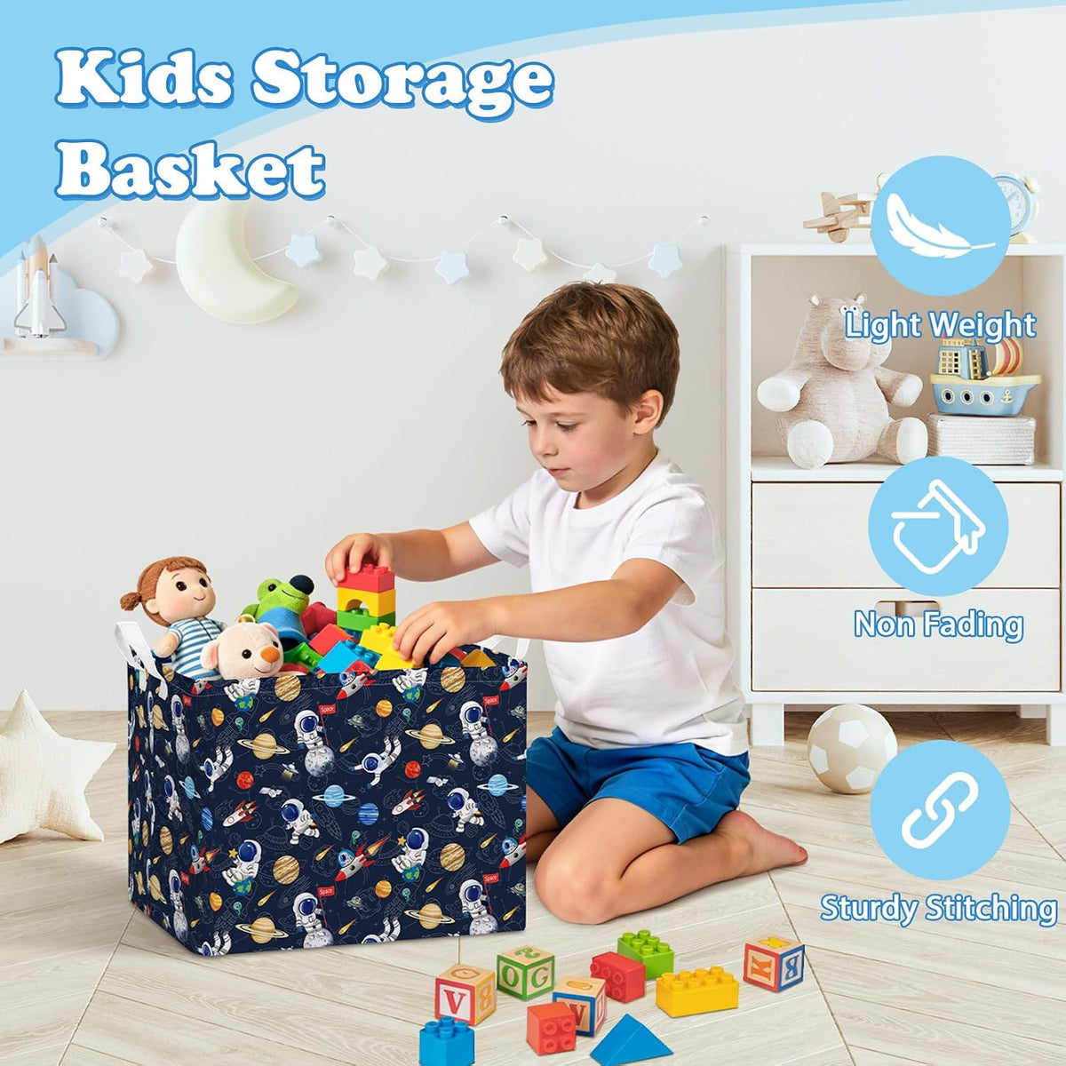 Rectangular Storage Basket Kids Collapsible Organizer Bin with Handles