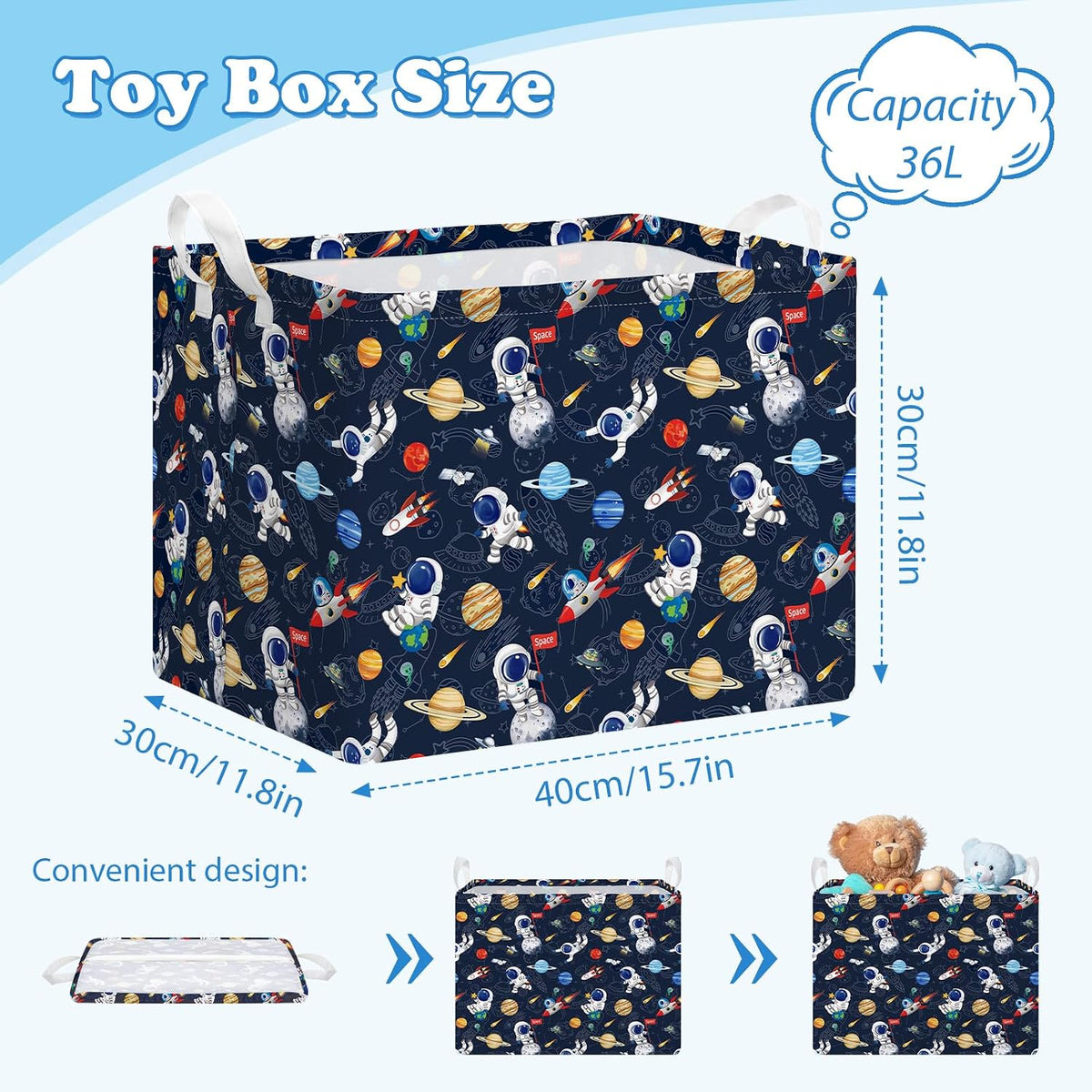 Rectangular Storage Basket Kids Collapsible Organizer Bin with Handles