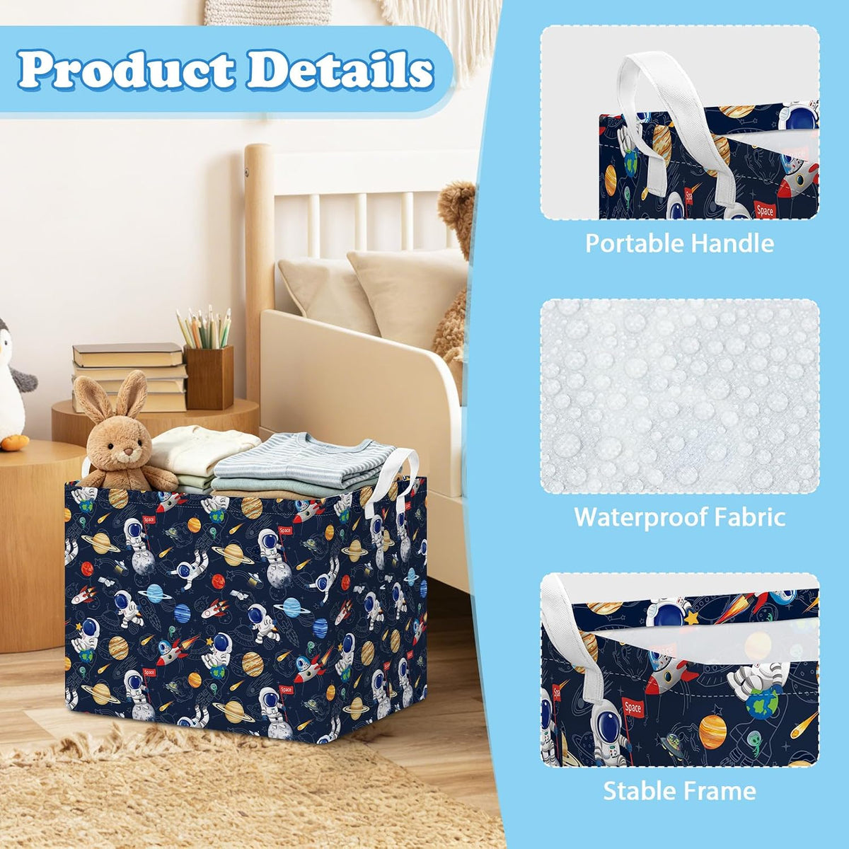 Rectangular Storage Basket Kids Collapsible Organizer Bin with Handles