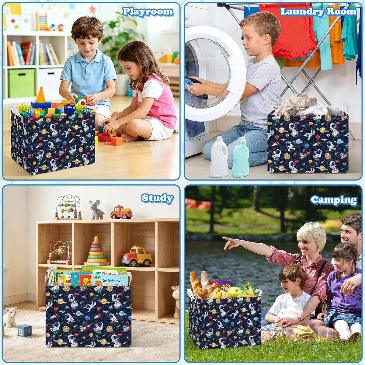 Rectangular Storage Basket Kids Collapsible Organizer Bin with Handles