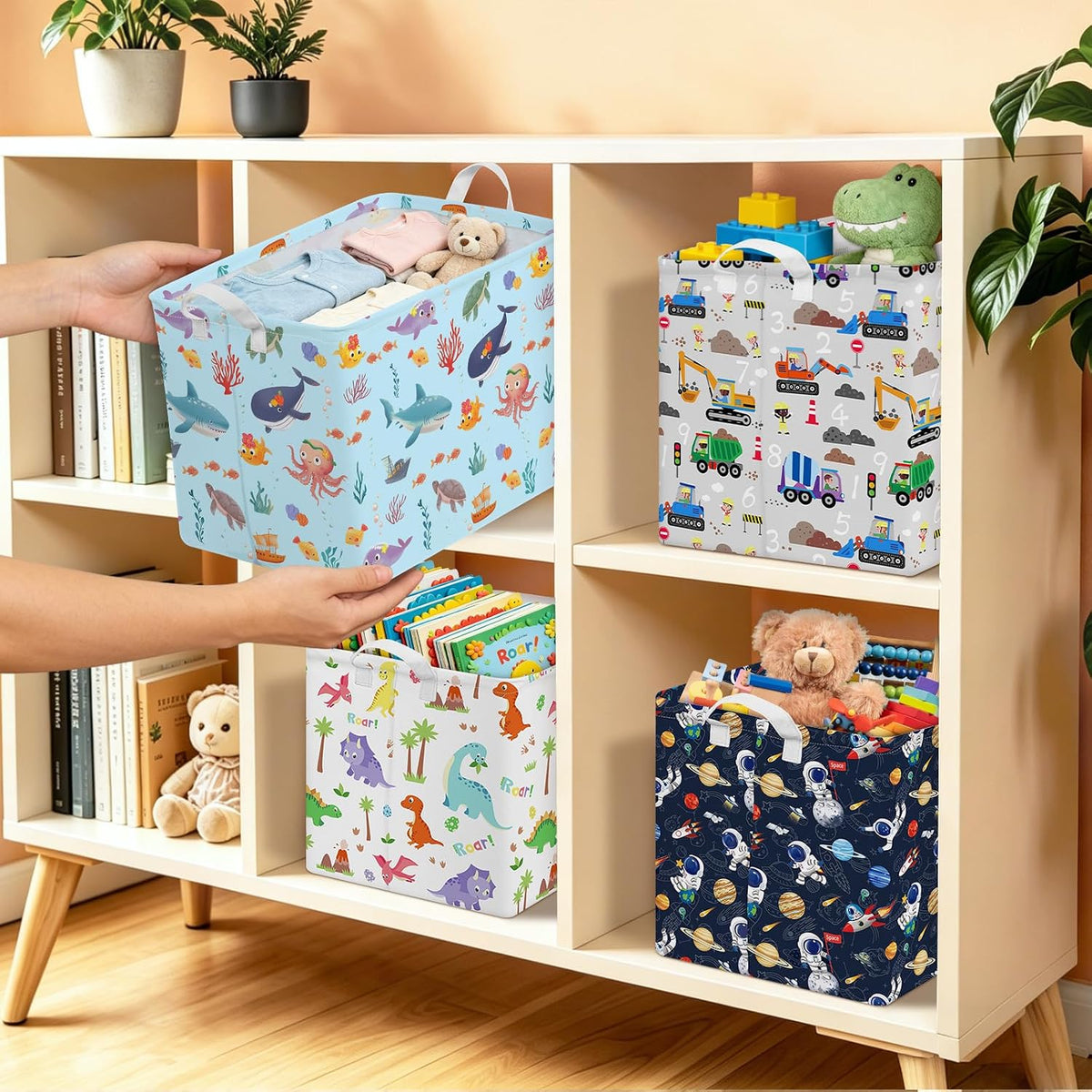 Rectangular Storage Basket Kids Collapsible Organizer Bin with Handles
