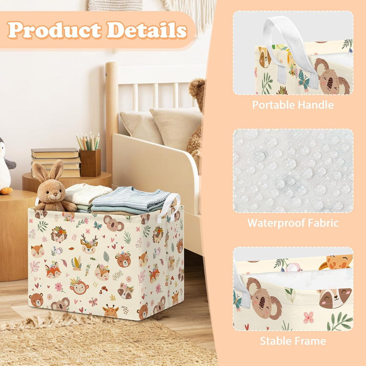 Rectangular Storage Basket Kids Collapsible Organizer Bin with Handles