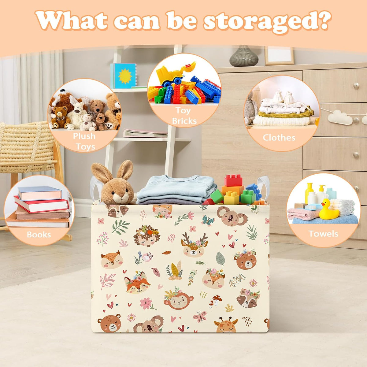 Rectangular Storage Basket Kids Collapsible Organizer Bin with Handles