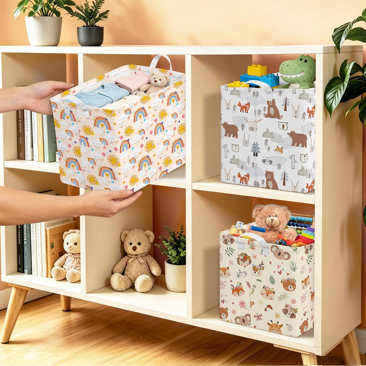 Rectangular Storage Basket Kids Collapsible Organizer Bin with Handles