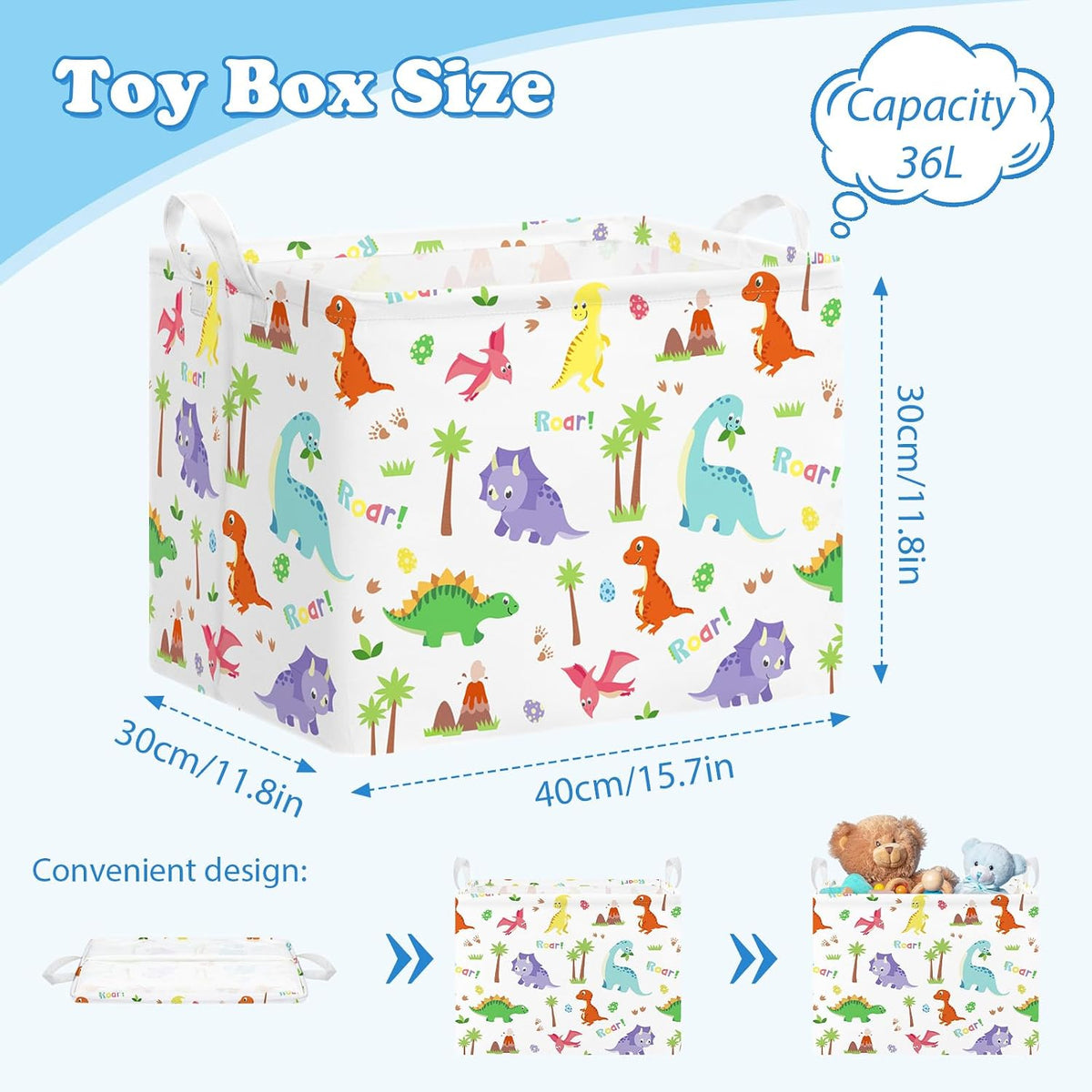 Rectangular Storage Basket Kids Collapsible Organizer Bin with Handles