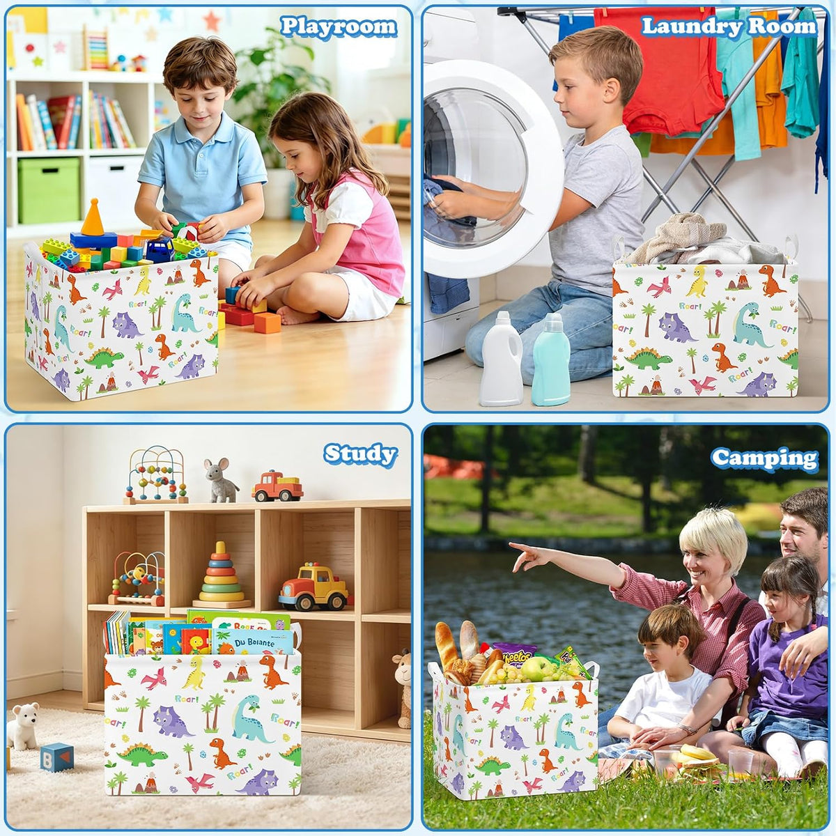 Rectangular Storage Basket Kids Collapsible Organizer Bin with Handles