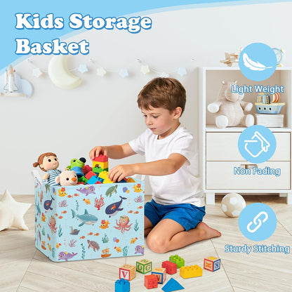 Rectangular Storage Basket Kids Collapsible Organizer Bin with Handles