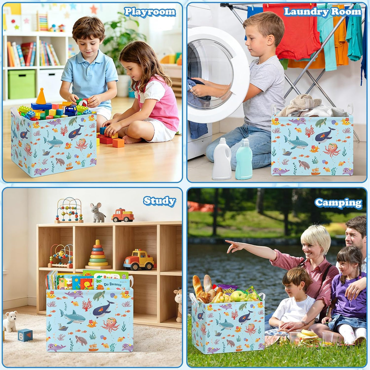 Rectangular Storage Basket Kids Collapsible Organizer Bin with Handles