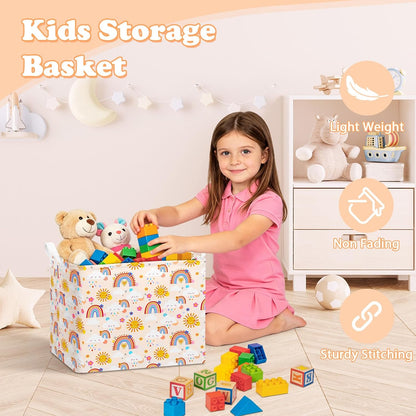 Rectangular Storage Basket Kids Collapsible Organizer Bin with Handles