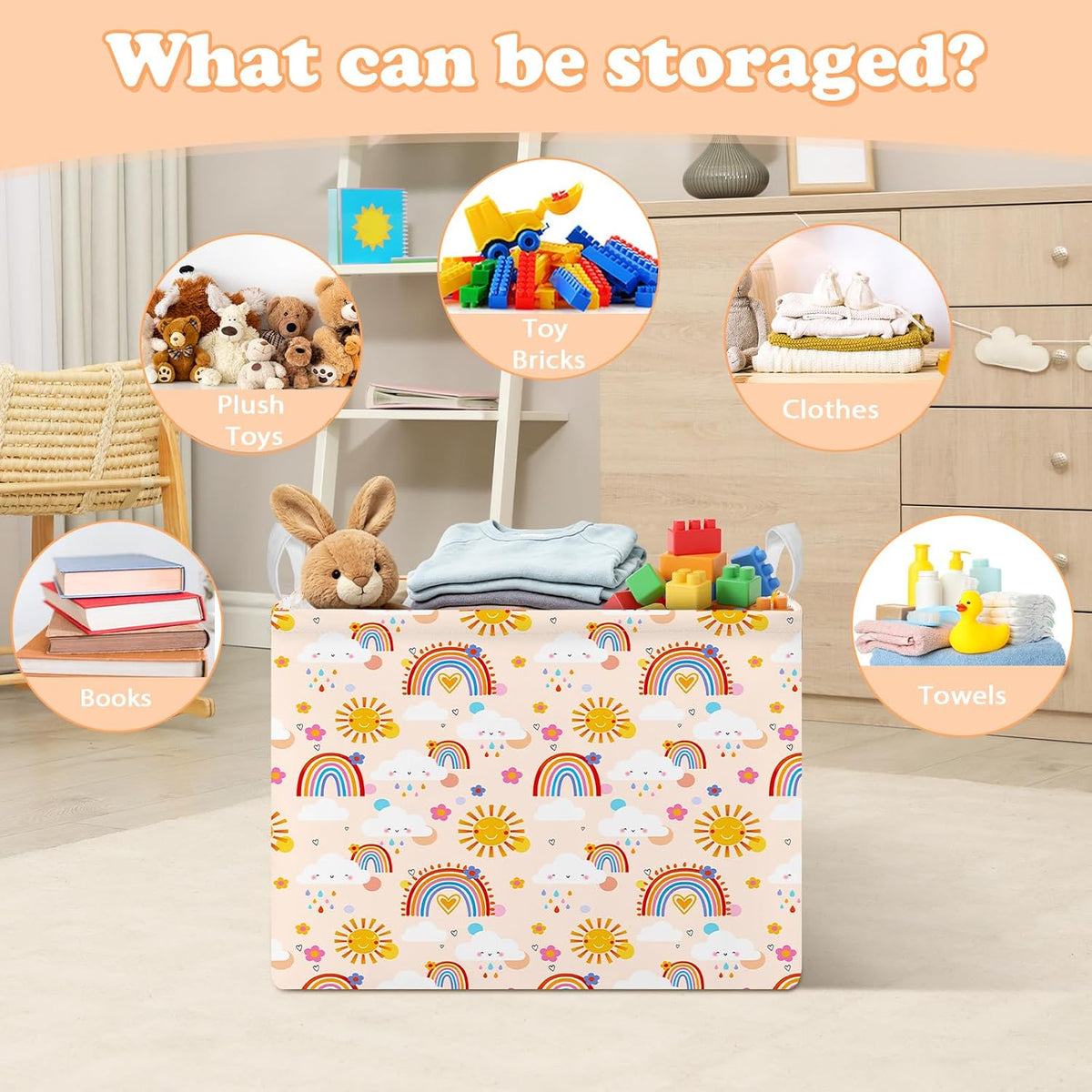 Rectangular Storage Basket Kids Collapsible Organizer Bin with Handles