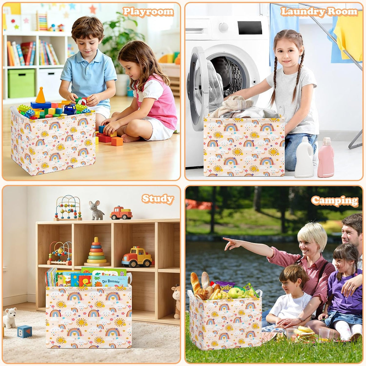 Rectangular Storage Basket Kids Collapsible Organizer Bin with Handles