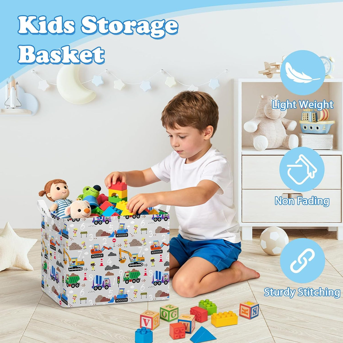 Rectangular Storage Basket Kids Collapsible Organizer Bin with Handles
