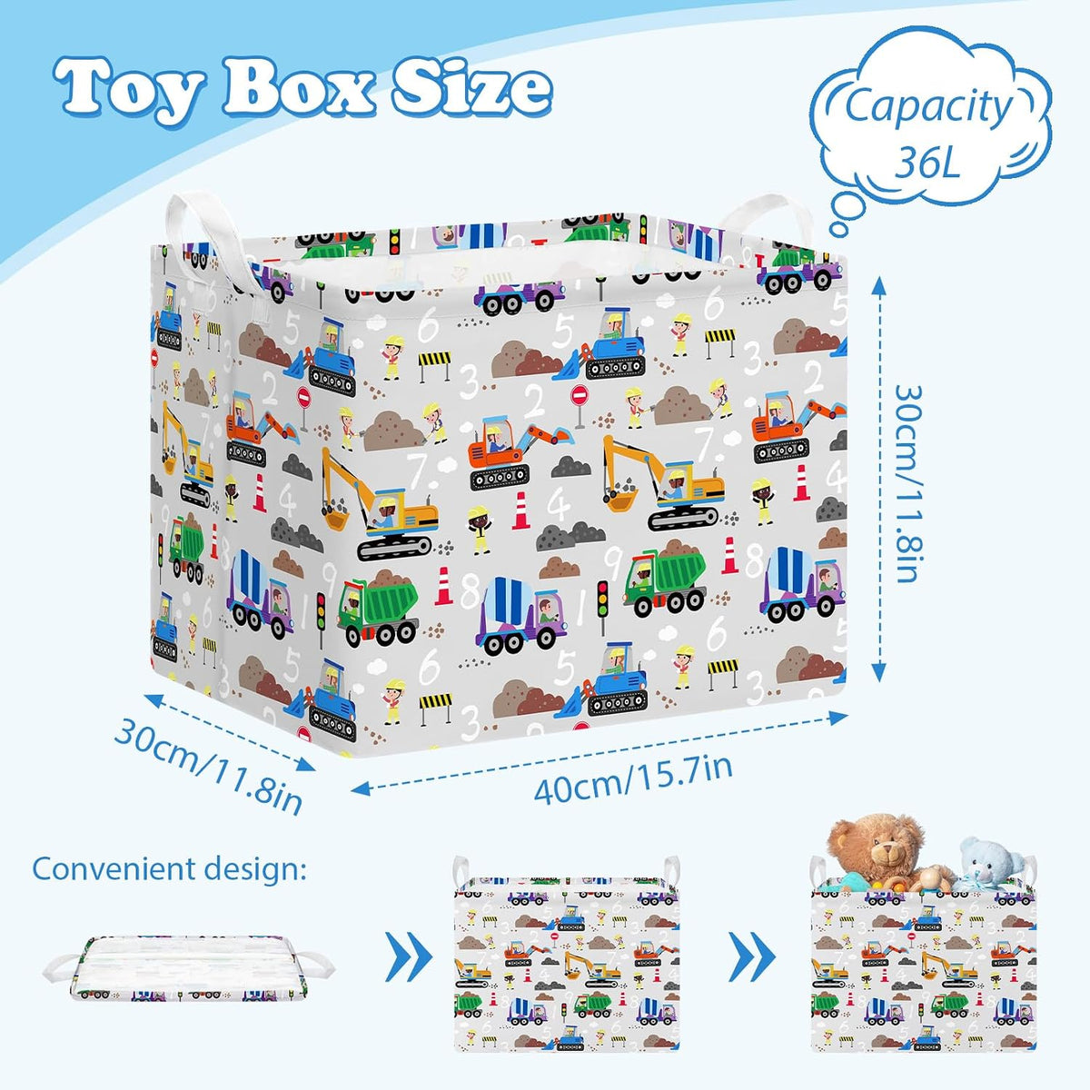 Rectangular Storage Basket Kids Collapsible Organizer Bin with Handles