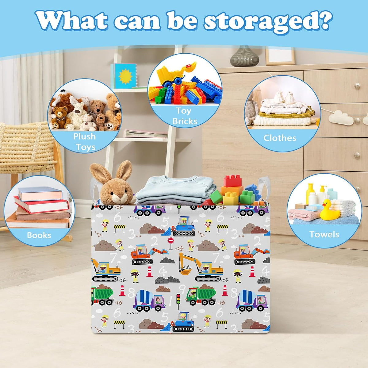 Rectangular Storage Basket Kids Collapsible Organizer Bin with Handles