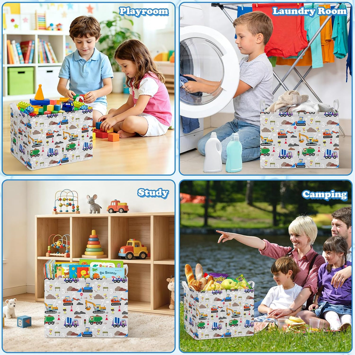 Rectangular Storage Basket Kids Collapsible Organizer Bin with Handles
