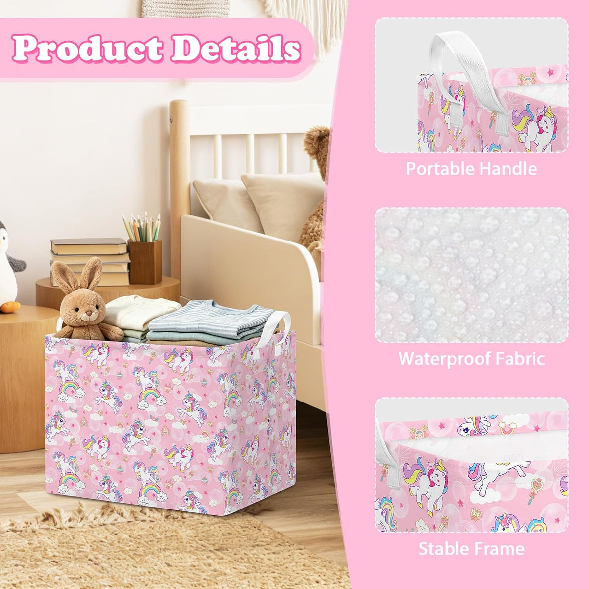 Rectangular Storage Basket Kids Collapsible Organizer Bin with Handles