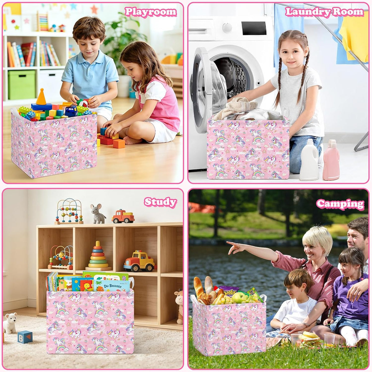 Rectangular Storage Basket Kids Collapsible Organizer Bin with Handles