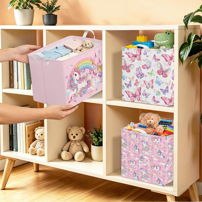 Rectangular Storage Basket Kids Collapsible Organizer Bin with Handles