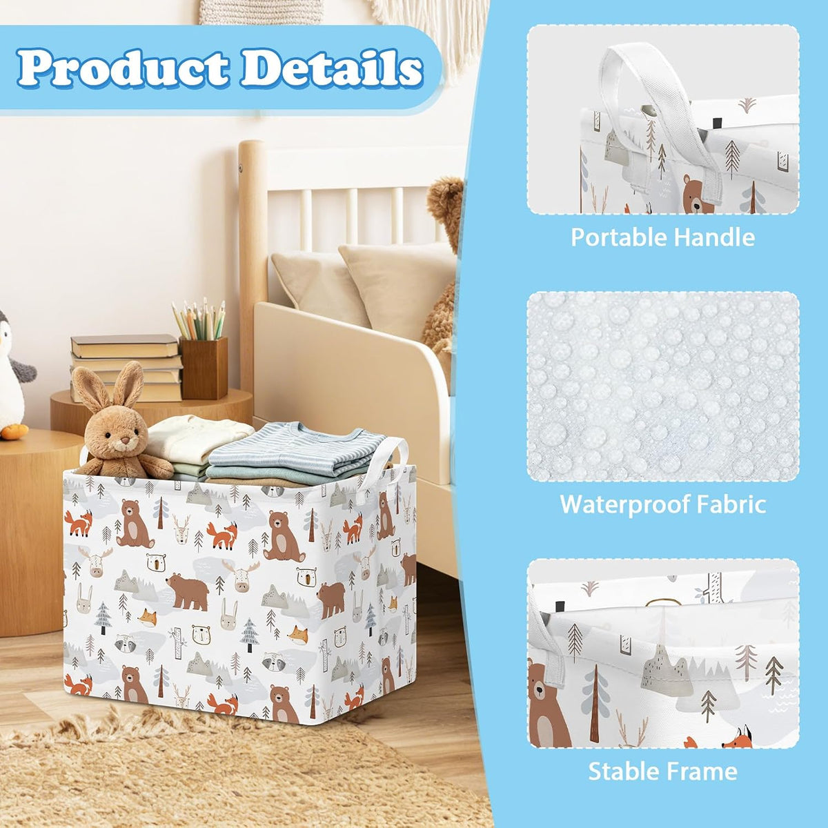 Rectangular Storage Basket Kids Collapsible Organizer Bin with Handles