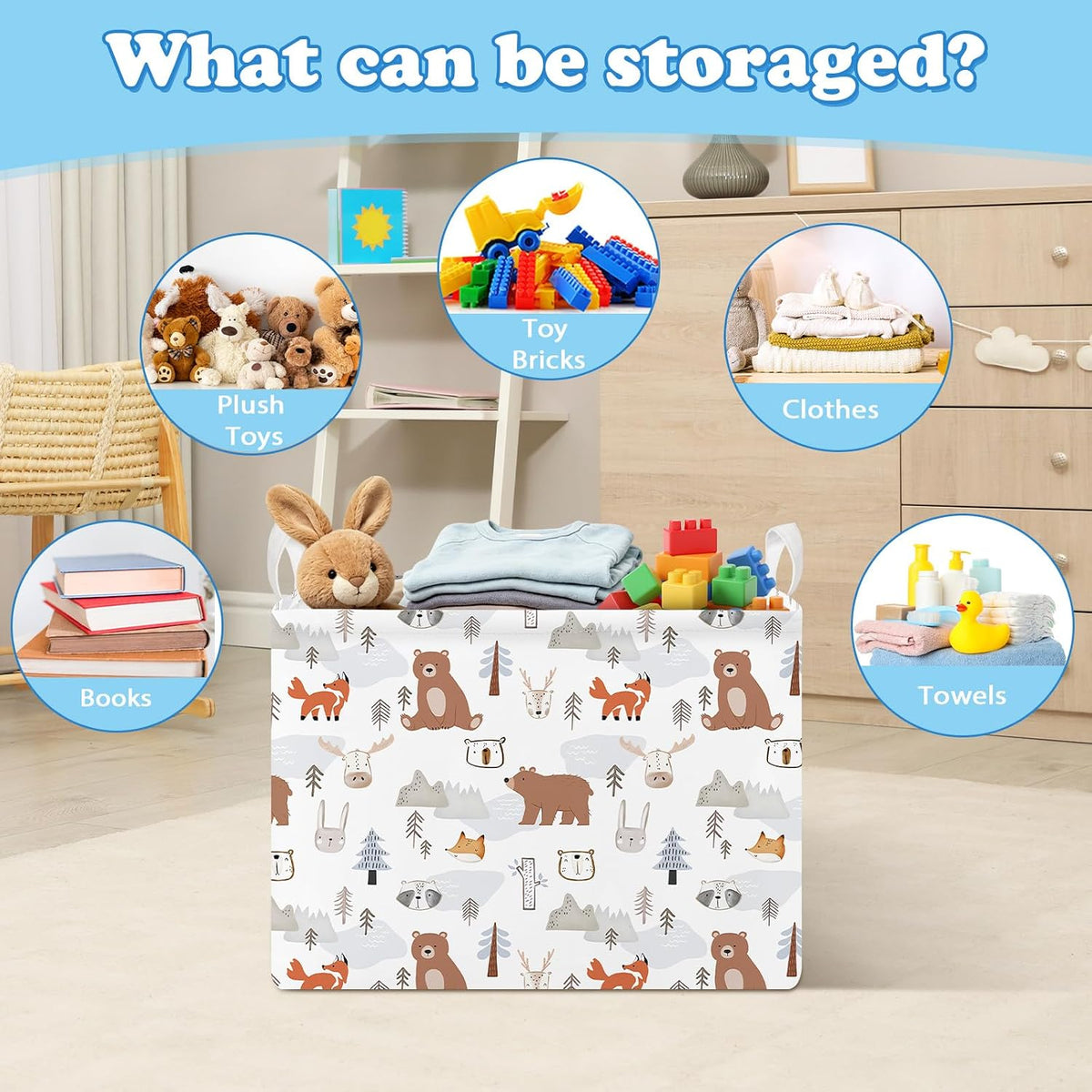 Rectangular Storage Basket Kids Collapsible Organizer Bin with Handles