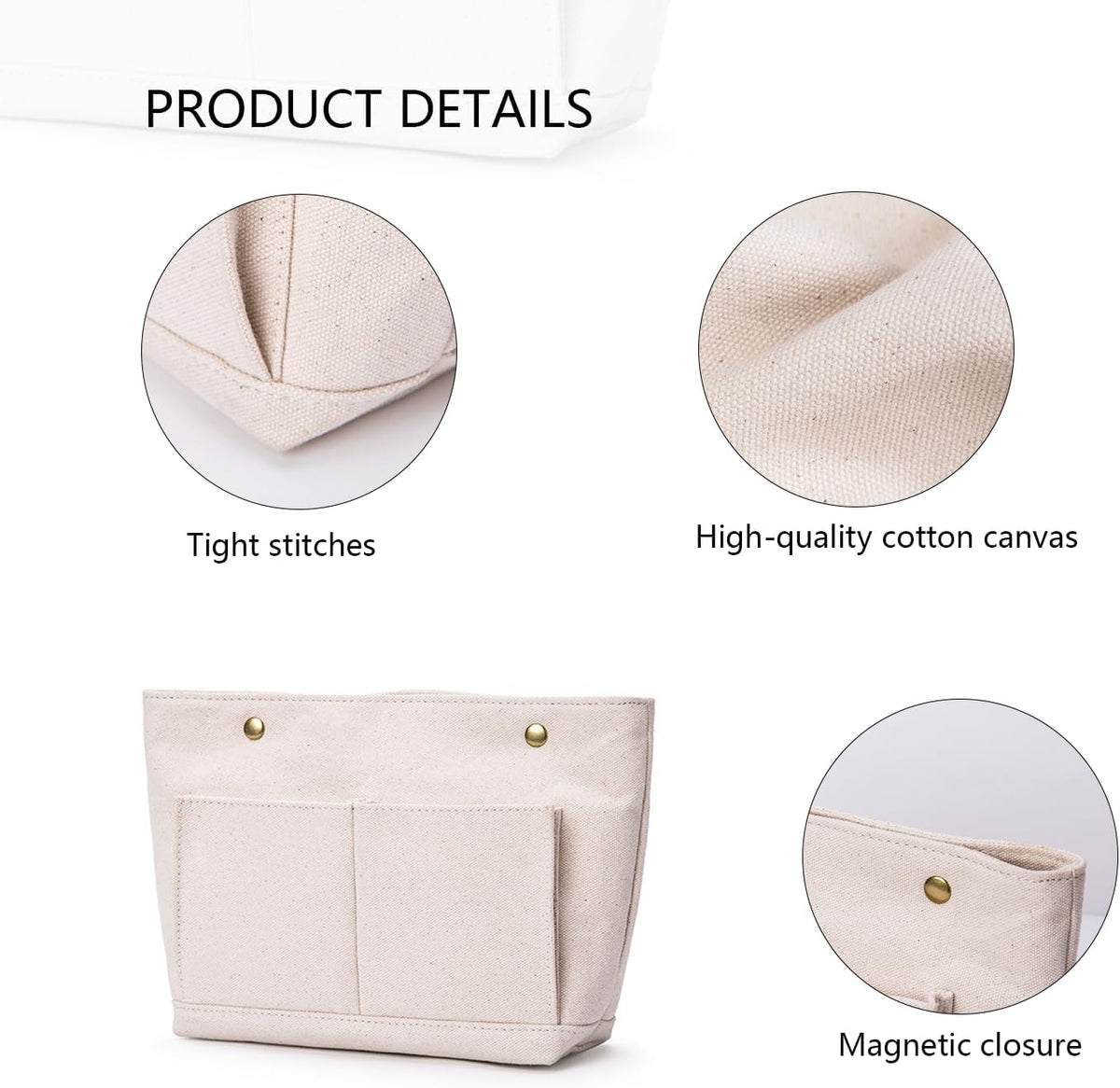 Lightweight Handbag Organizers Insert with Multiple Pockets - Handbag Organizer for Storage and Organization, Cosmetic Bag, Cotton Canvas （XS, Beige）