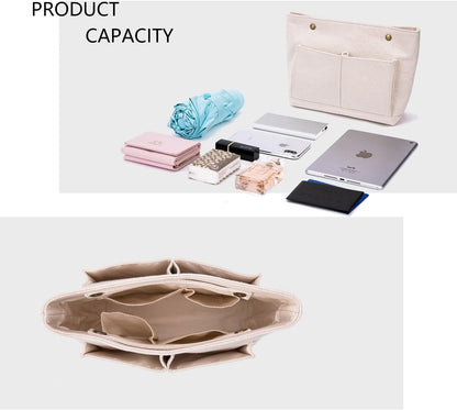 Lightweight Handbag Organizers Insert with Multiple Pockets - Handbag Organizer for Storage and Organization, Cosmetic Bag, Cotton Canvas （XS, Beige）